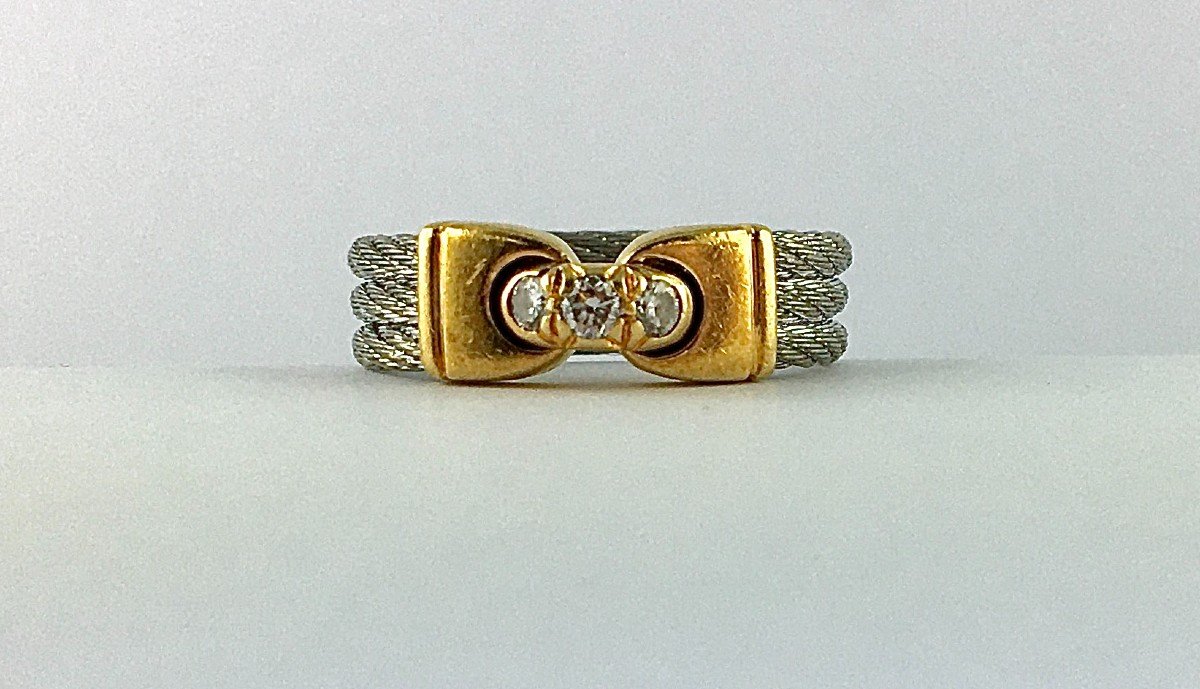Ring Signed Fred Force 10 In Yellow Gold, Steel And Diamonds-photo-3