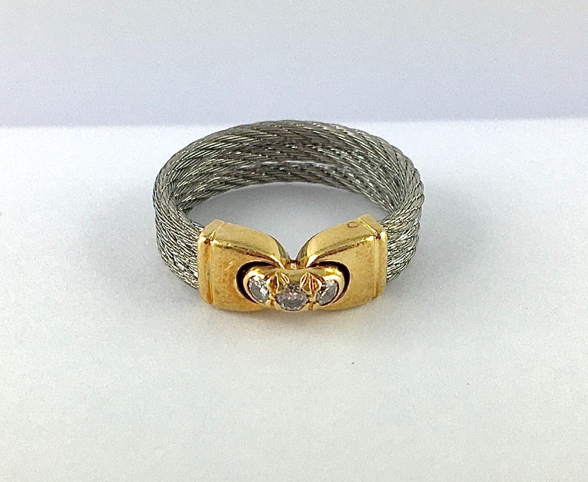 Ring Signed Fred Force 10 In Yellow Gold, Steel And Diamonds-photo-4