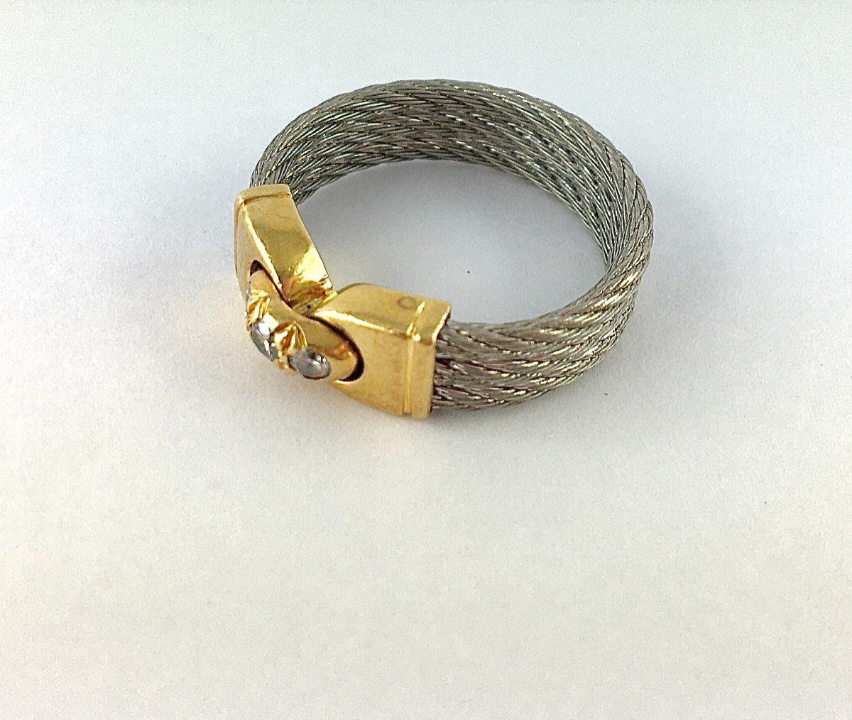 Ring Signed Fred Force 10 In Yellow Gold, Steel And Diamonds-photo-6