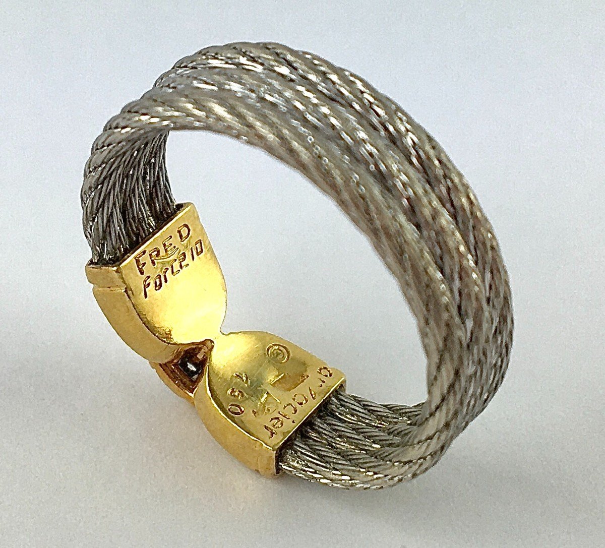 Ring Signed Fred Force 10 In Yellow Gold, Steel And Diamonds-photo-7