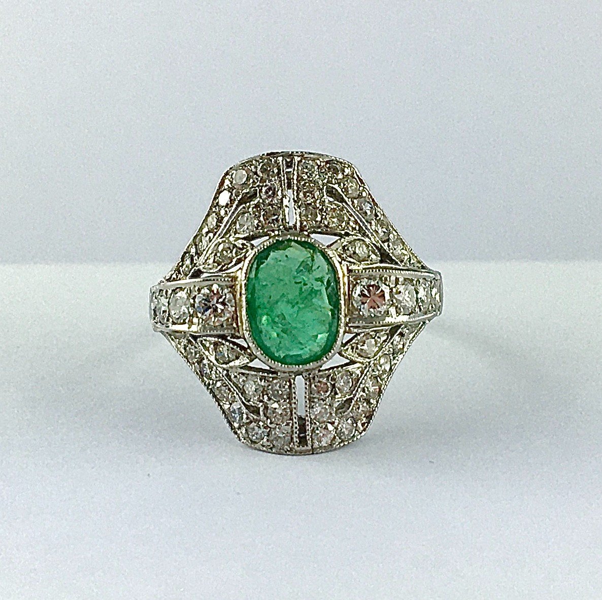 Art Deco Style Emerald And Diamond Ring On Platinum-photo-3