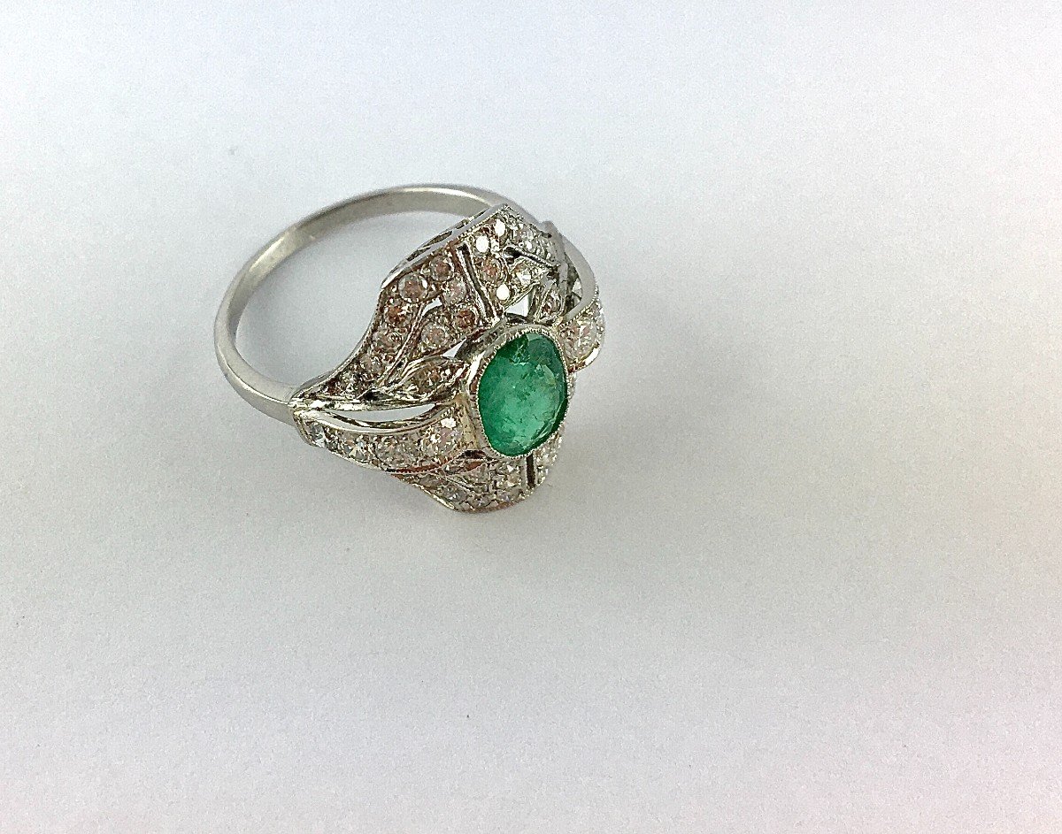 Art Deco Style Emerald And Diamond Ring On Platinum-photo-1
