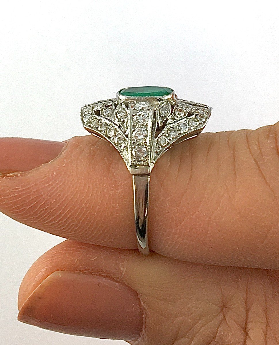 Art Deco Style Emerald And Diamond Ring On Platinum-photo-3