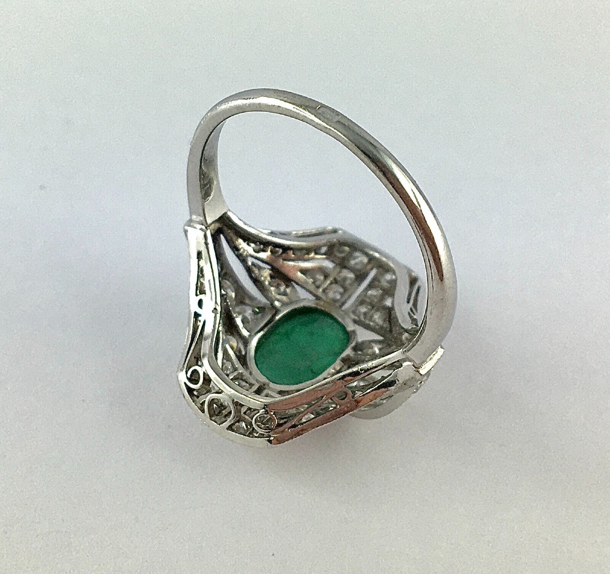 Art Deco Style Emerald And Diamond Ring On Platinum-photo-8