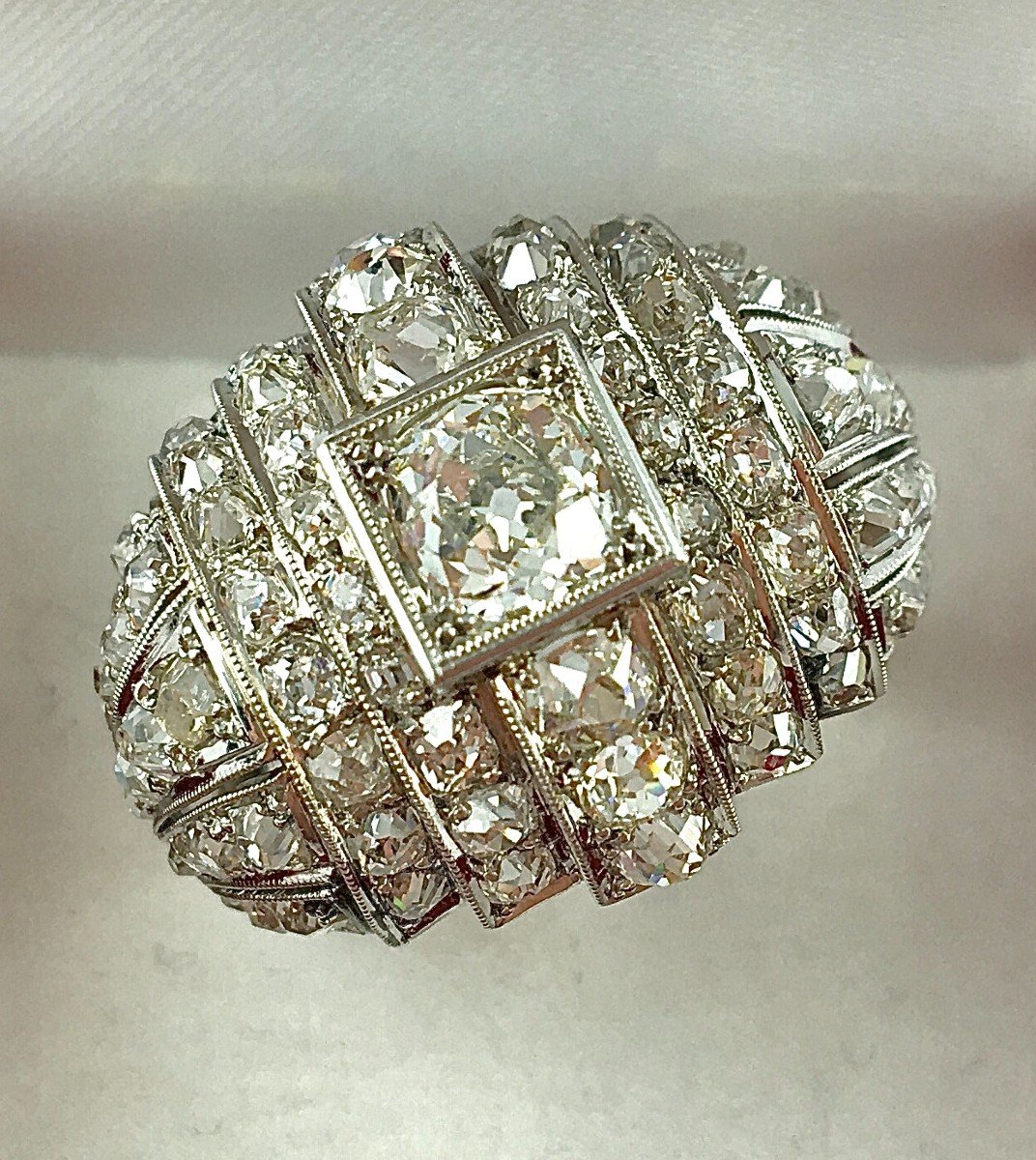 Art Deco Tank Diamond Ball Ring On Platinum-photo-2