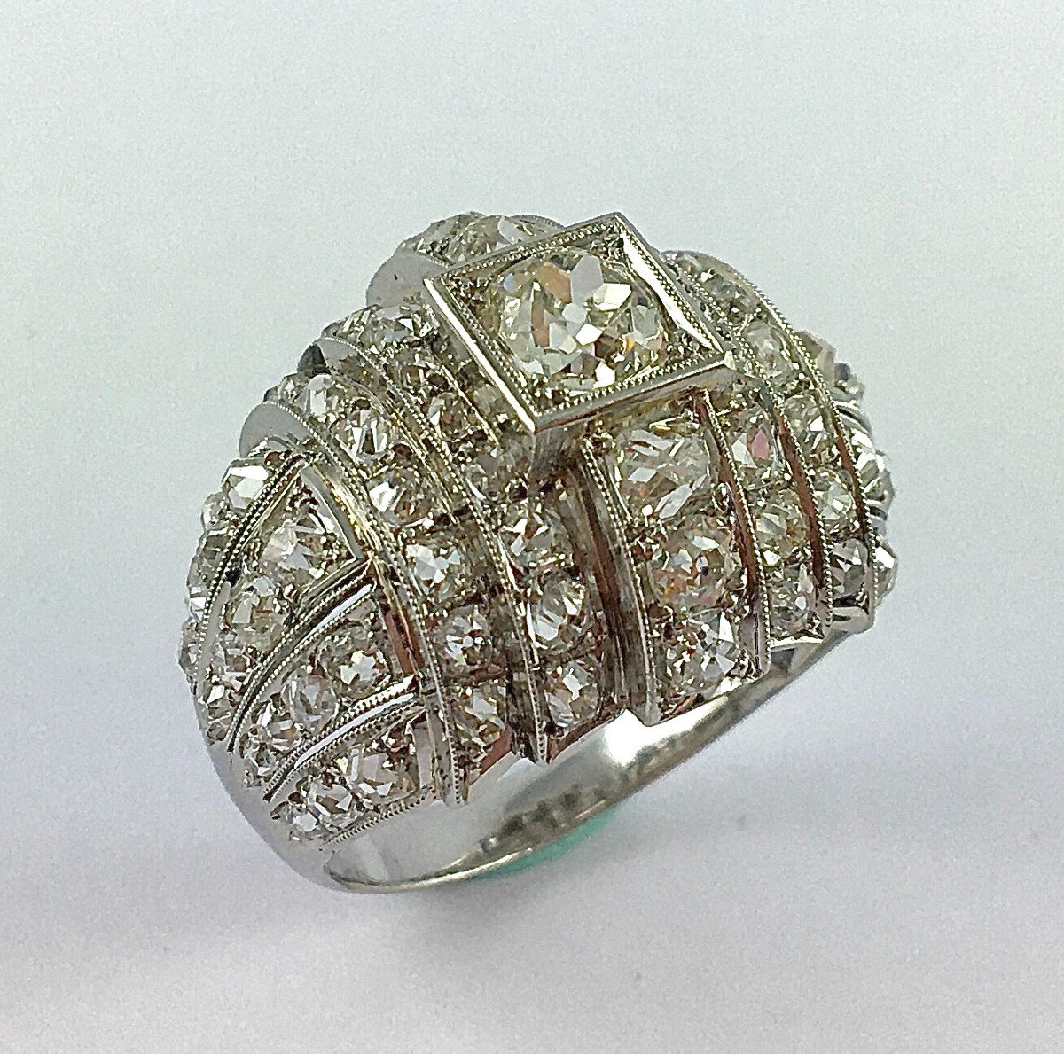Art Deco Tank Diamond Ball Ring On Platinum-photo-3