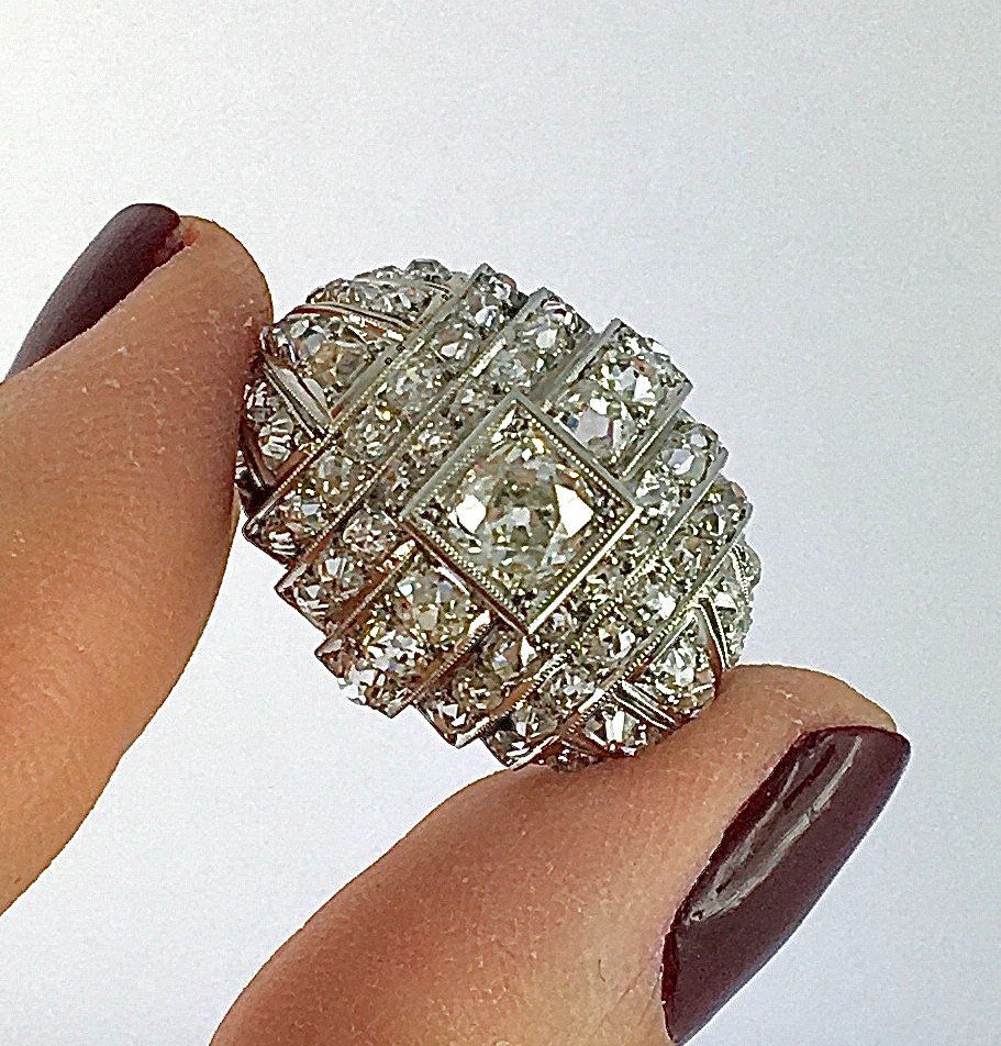 Art Deco Tank Diamond Ball Ring On Platinum-photo-5