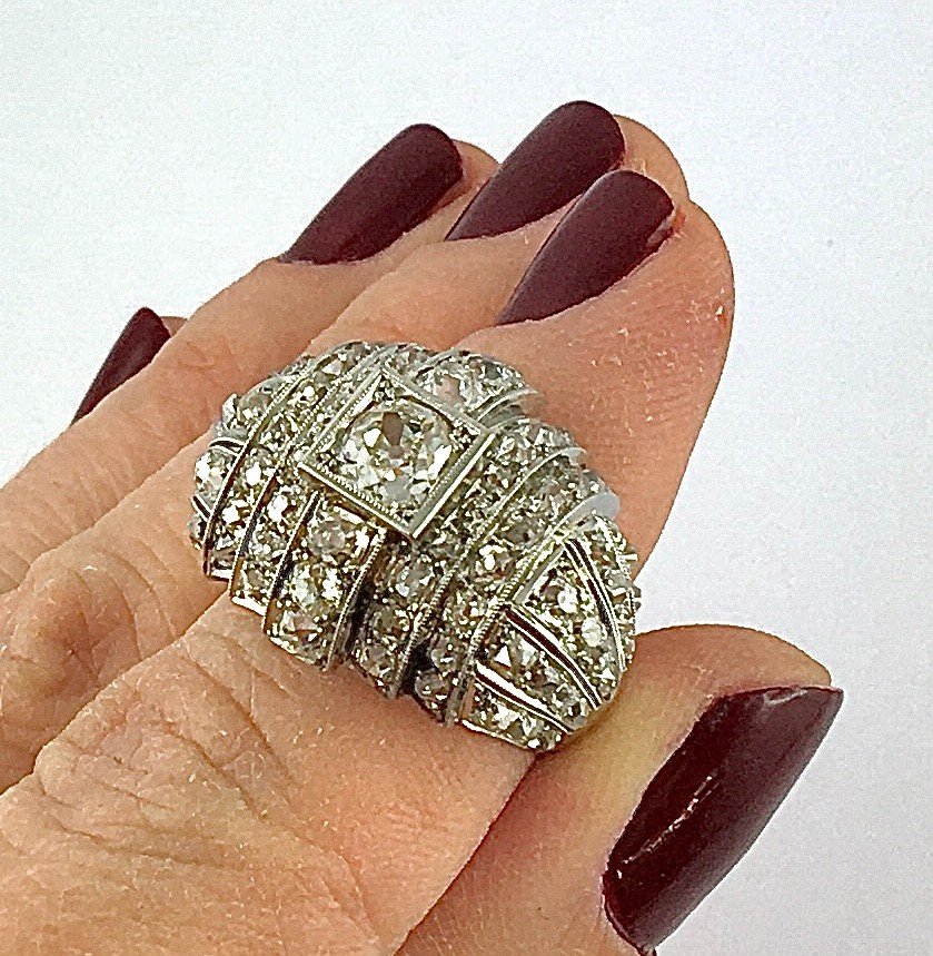 Art Deco Tank Diamond Ball Ring On Platinum-photo-6