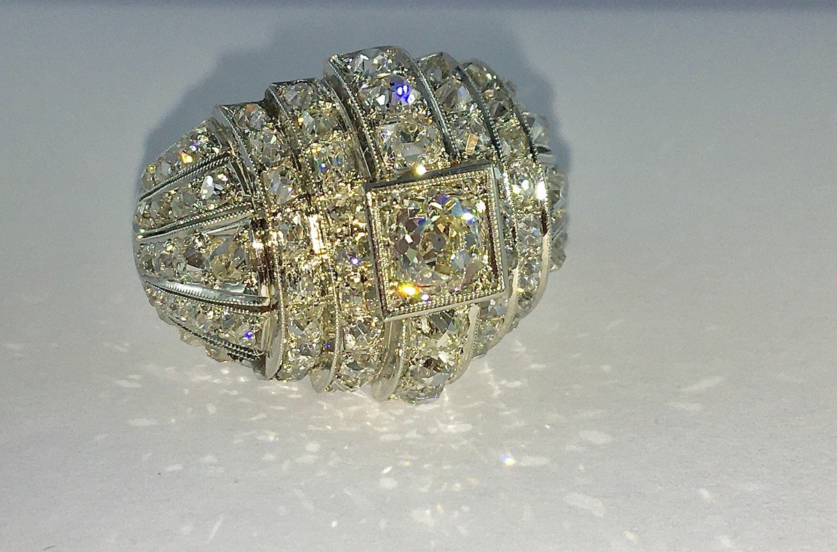 Art Deco Tank Diamond Ball Ring On Platinum-photo-7