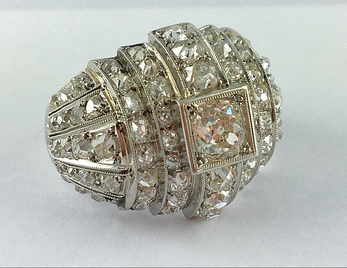 Art Deco Tank Diamond Ball Ring On Platinum
