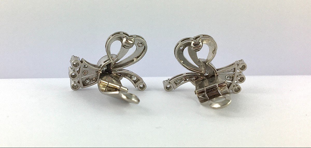 Boucles d'Oreilles Clips Noeuds Années 60 Diamants  Sur Or Blanc-photo-4