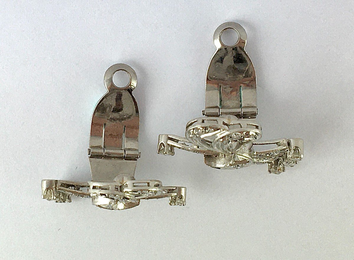 Boucles d'Oreilles Clips Noeuds Années 60 Diamants  Sur Or Blanc-photo-7