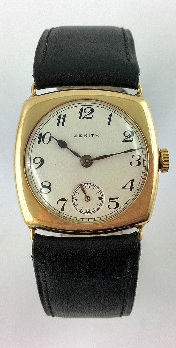 Zénith Art Deco Watch 1920s Square Cushion Yellow Gold On Leather Manual Mechanical-photo-1