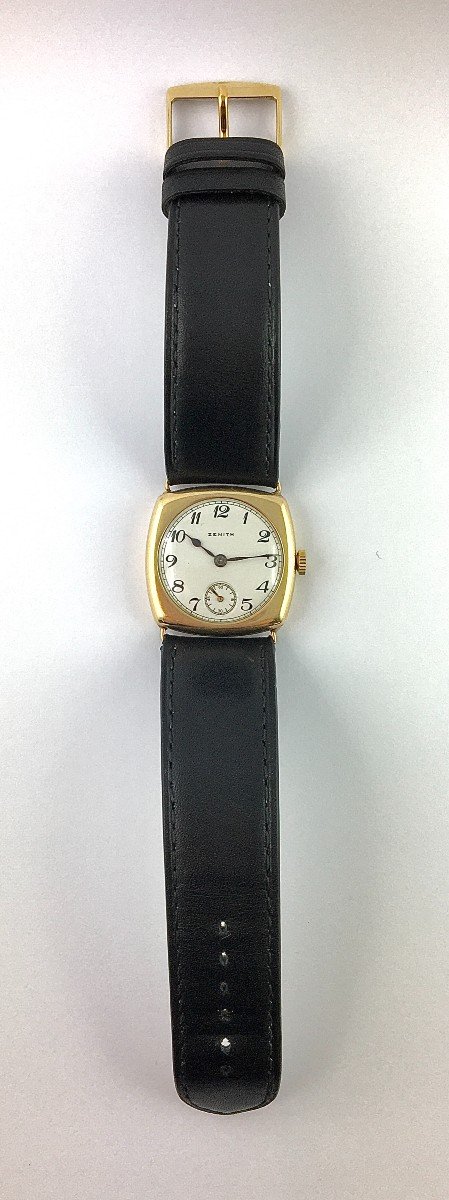 Zénith Art Deco Watch 1920s Square Cushion Yellow Gold On Leather Manual Mechanical-photo-2