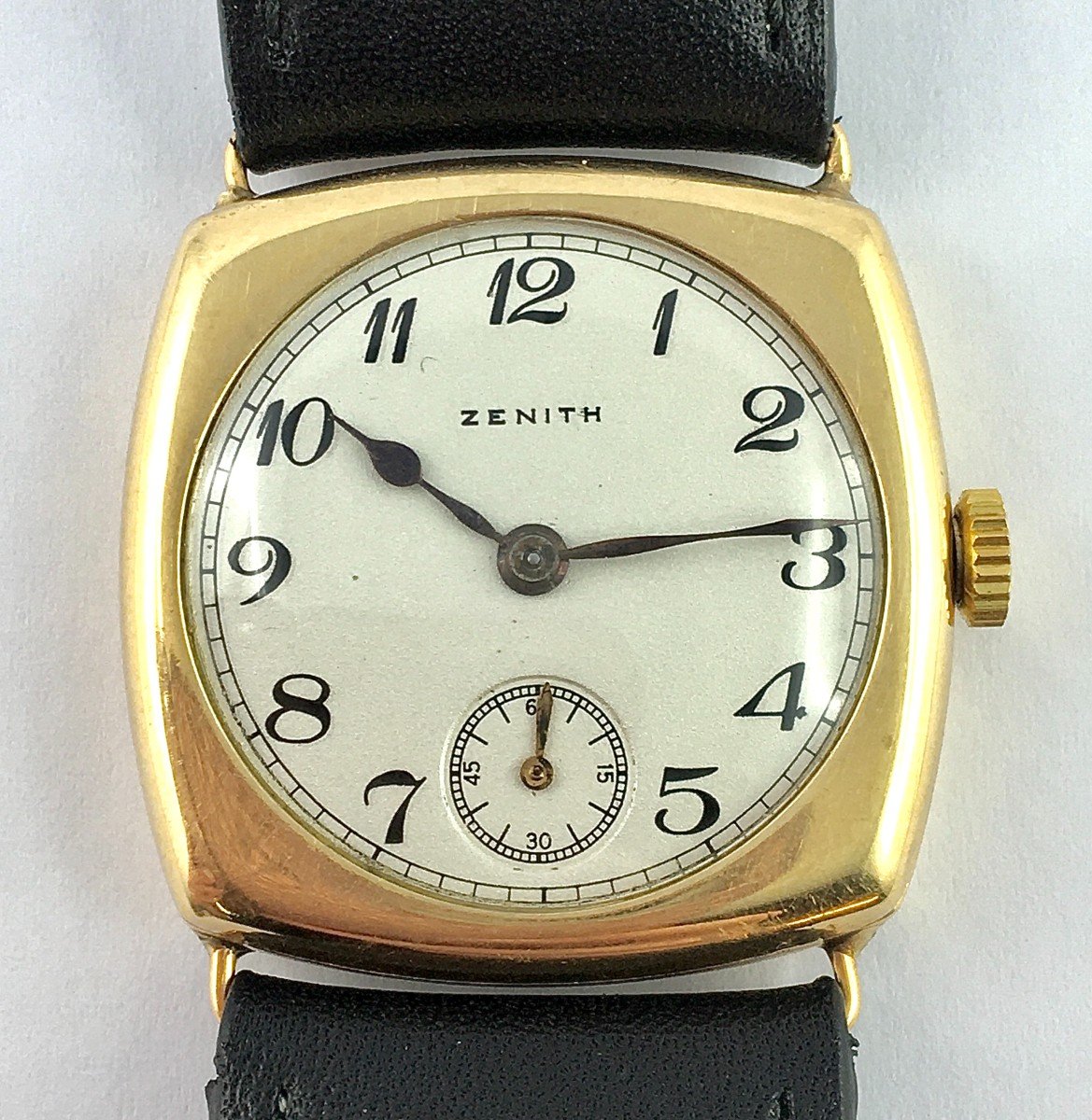 Zénith Art Deco Watch 1920s Square Cushion Yellow Gold On Leather Manual Mechanical-photo-3