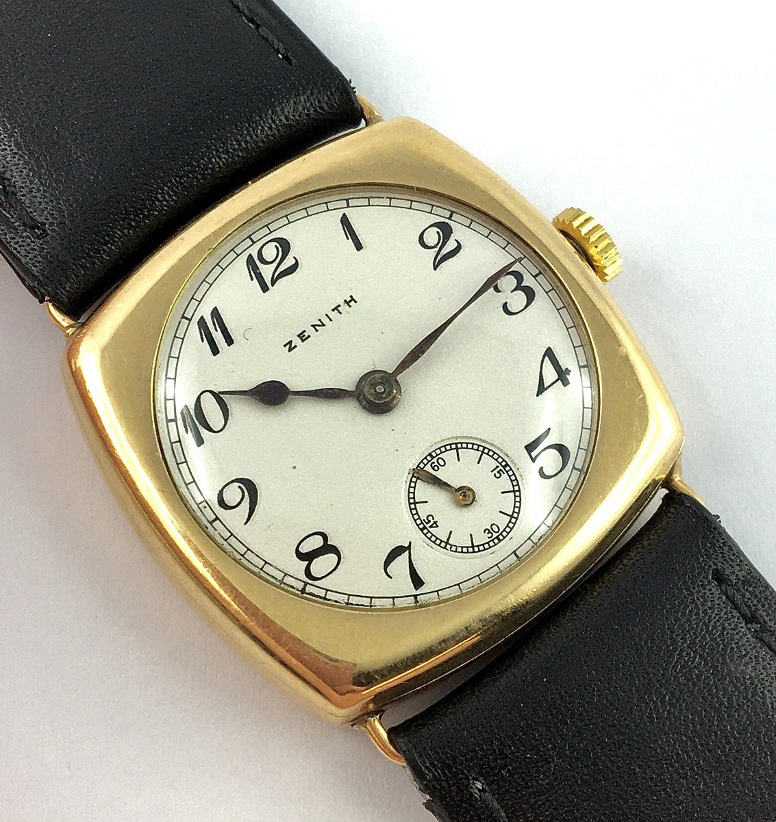Zénith Art Deco Watch 1920s Square Cushion Yellow Gold On Leather Manual Mechanical-photo-4