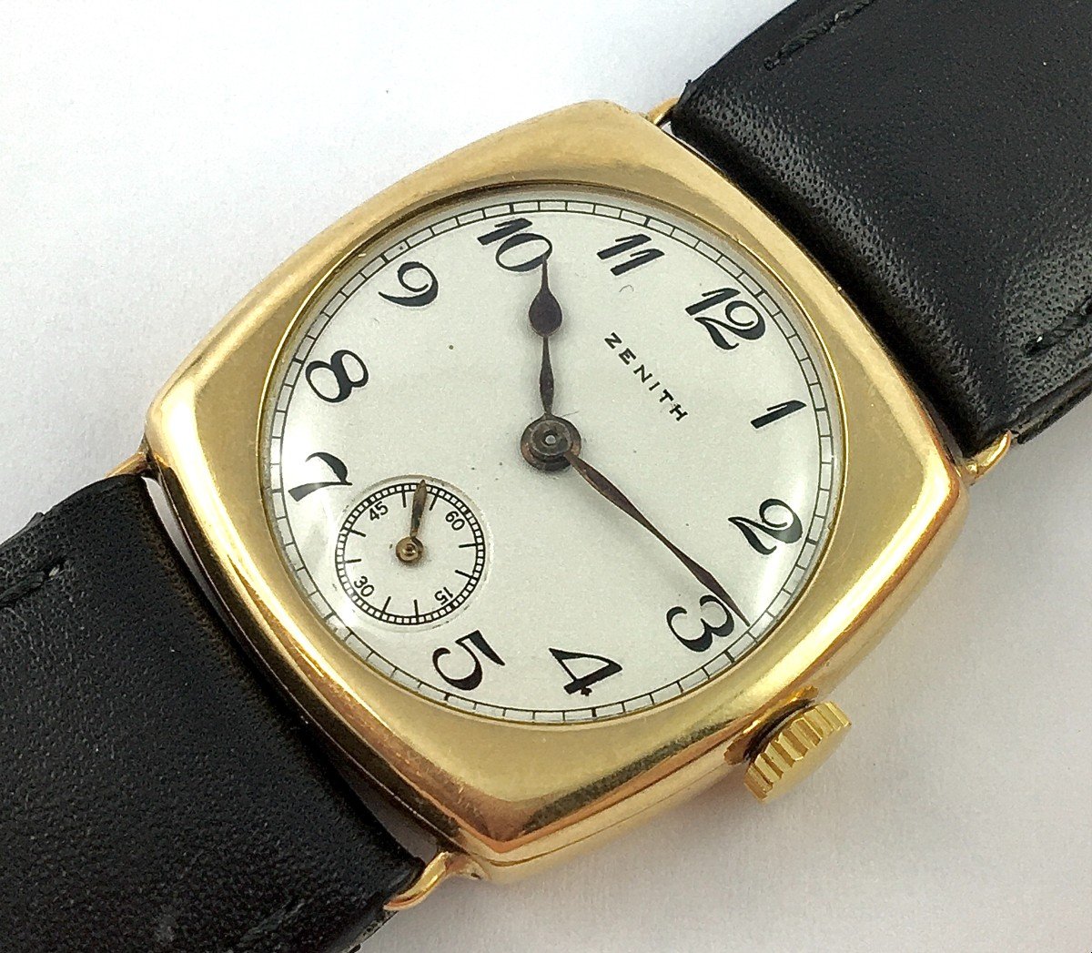 Zénith Art Deco Watch 1920s Square Cushion Yellow Gold On Leather Manual Mechanical-photo-5
