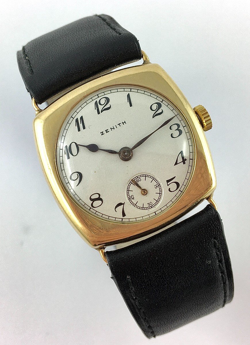 Zénith Art Deco Watch 1920s Square Cushion Yellow Gold On Leather Manual Mechanical