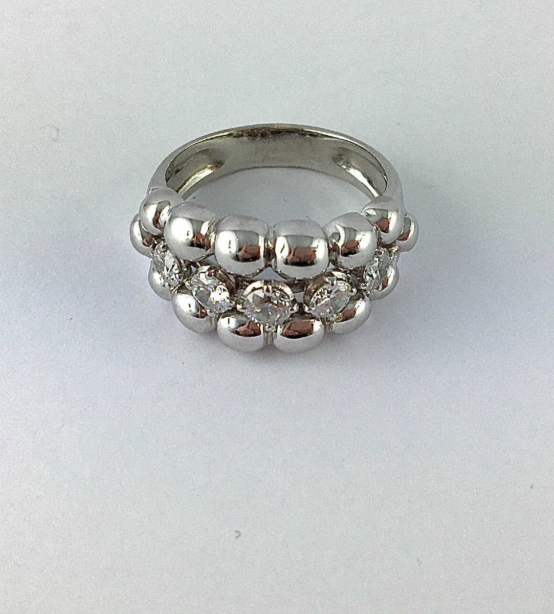 Bague Bandeau Jarretière Diamants Et Grains d'Or Blanc-photo-4