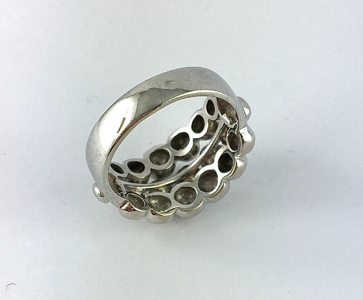 Bague Bandeau Jarretière Diamants Et Grains d'Or Blanc-photo-7