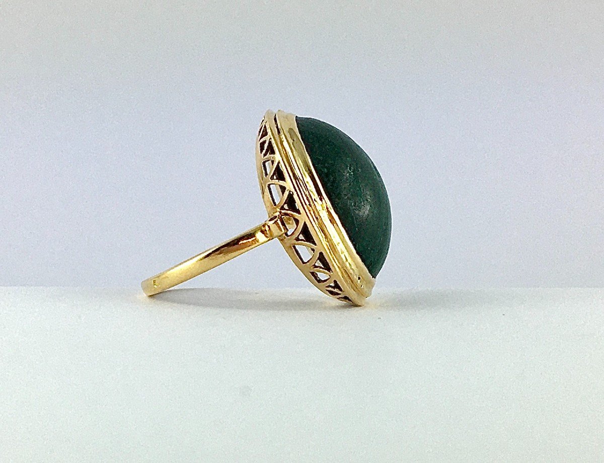 Bague Cabochon De Malachite Sur Or Jaune -photo-4