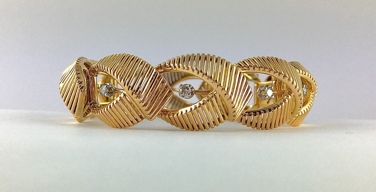 1950s Braided Bracelet With Rose Gold Threads And Diamonds On Platinum -photo-3