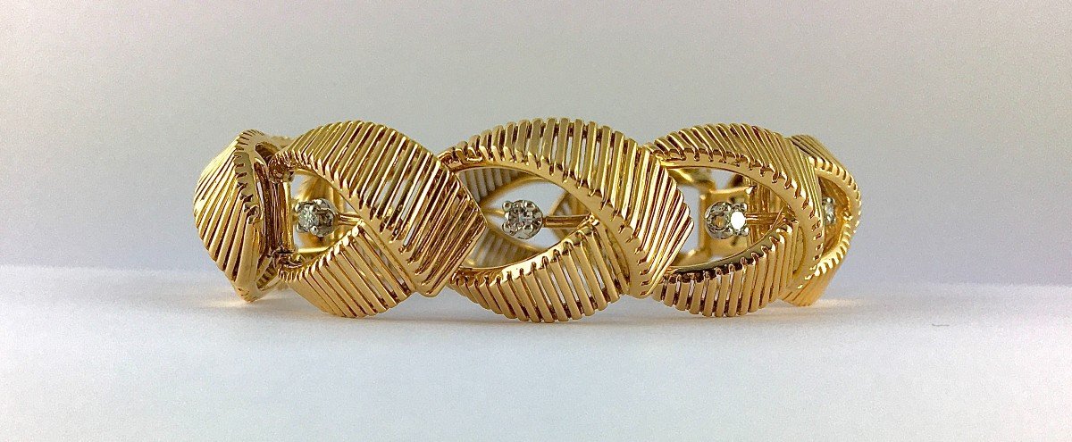 1950s Braided Bracelet With Rose Gold Threads And Diamonds On Platinum -photo-4