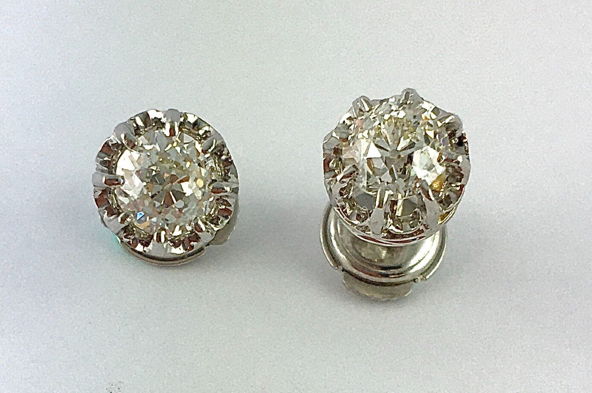 Stud Earrings / Old Cut Diamond Studs In White Gold Chatons Soleils-photo-2