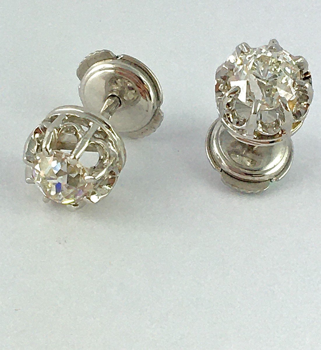 Stud Earrings / Old Cut Diamond Studs In White Gold Chatons Soleils-photo-4