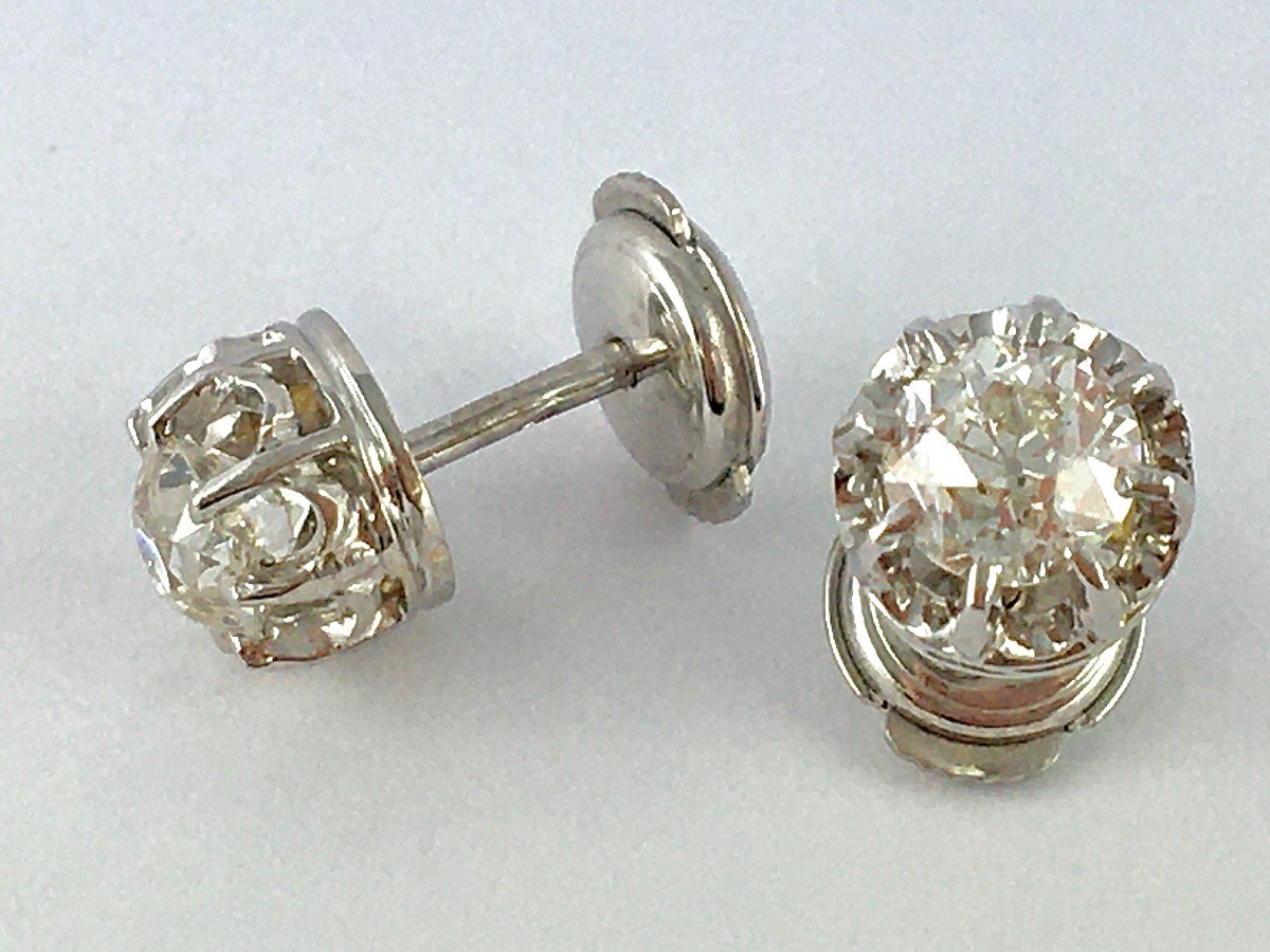 Stud Earrings / Old Cut Diamond Studs In White Gold Chatons Soleils-photo-1