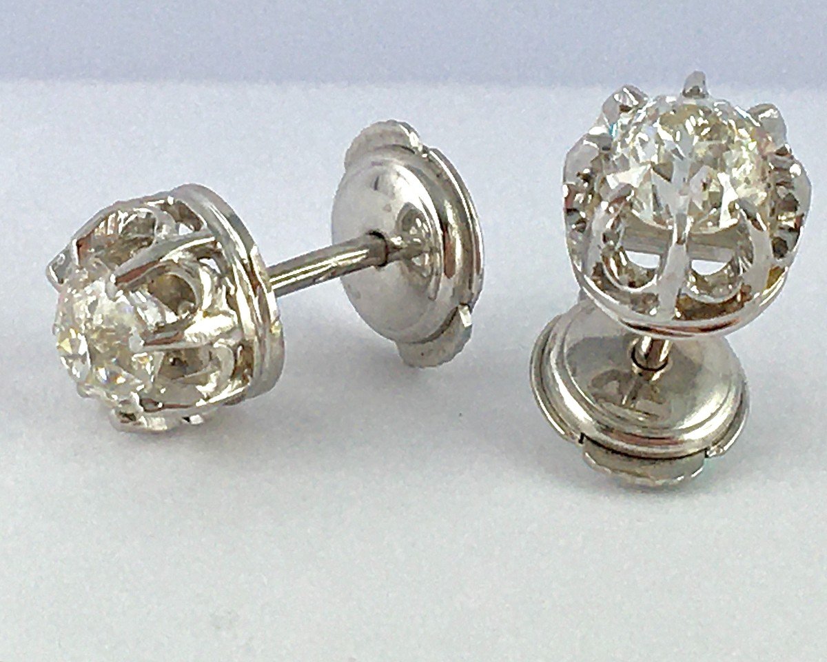 Stud Earrings / Old Cut Diamond Studs In White Gold Chatons Soleils-photo-2