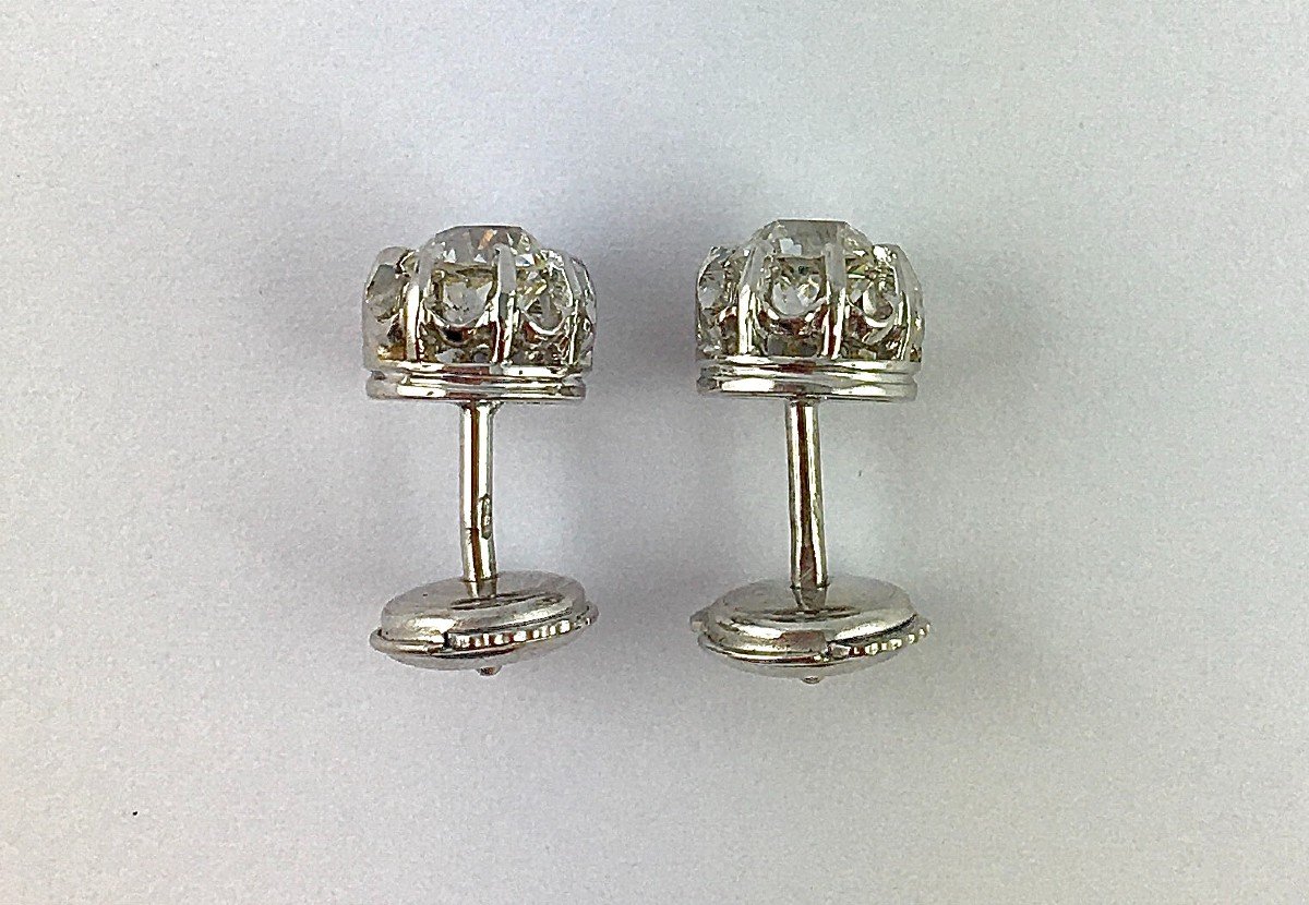 Stud Earrings / Old Cut Diamond Studs In White Gold Chatons Soleils-photo-5