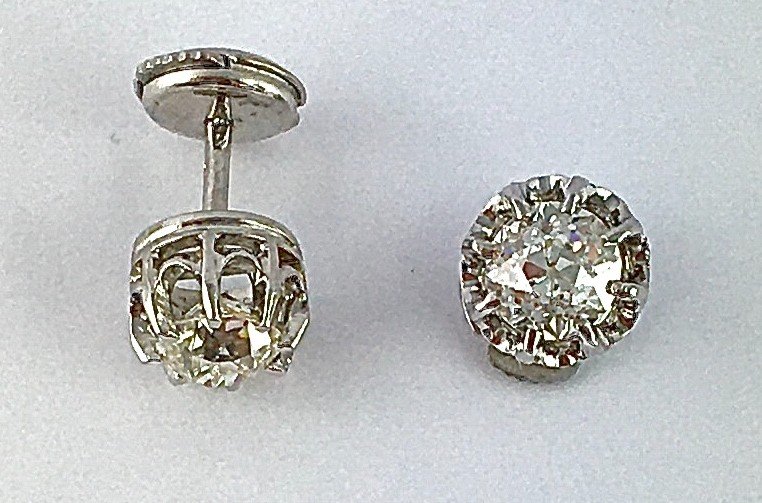 Stud Earrings / Old Cut Diamond Studs In White Gold Chatons Soleils