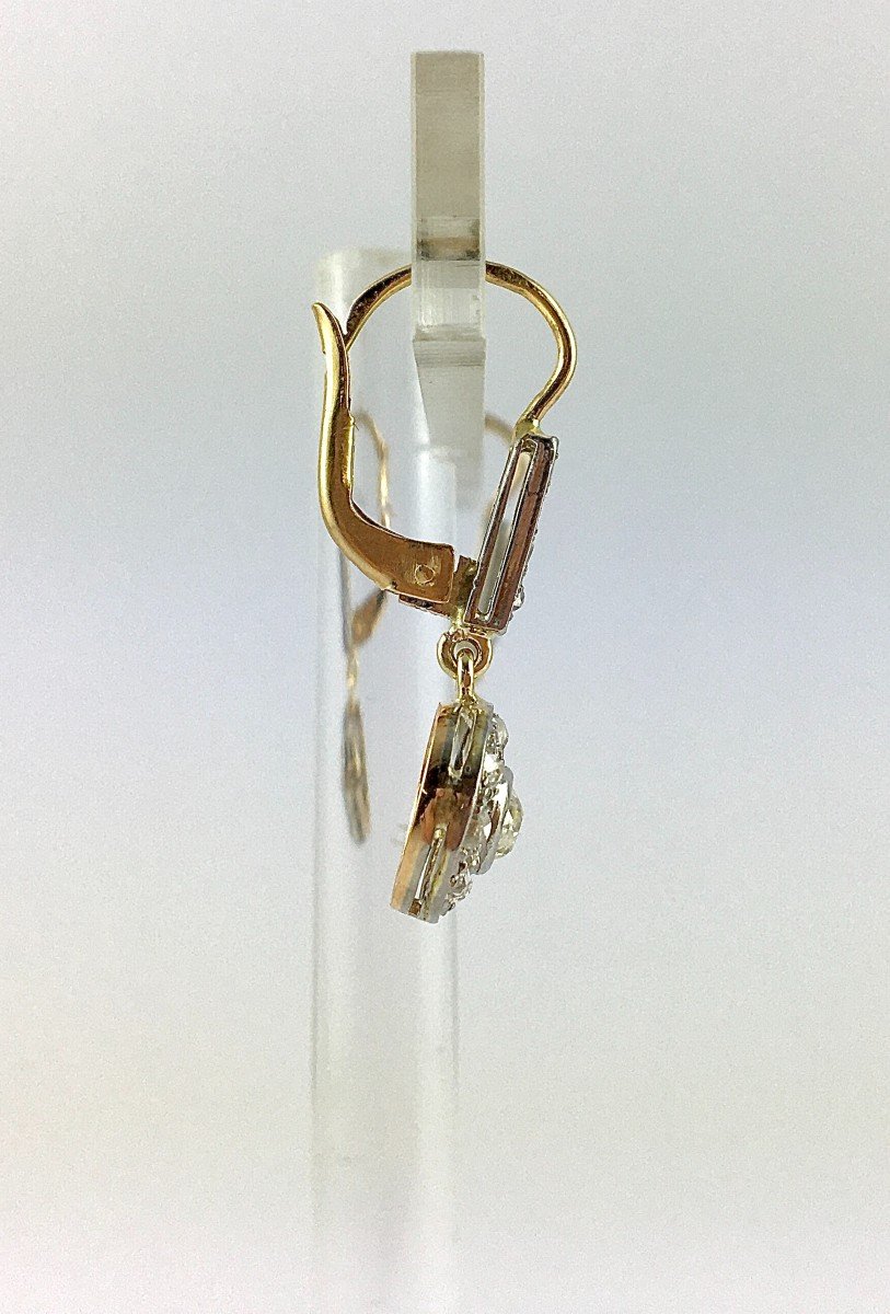 Art Deco Style Diamond Sleeper Drop Earrings On Two Golds-photo-6