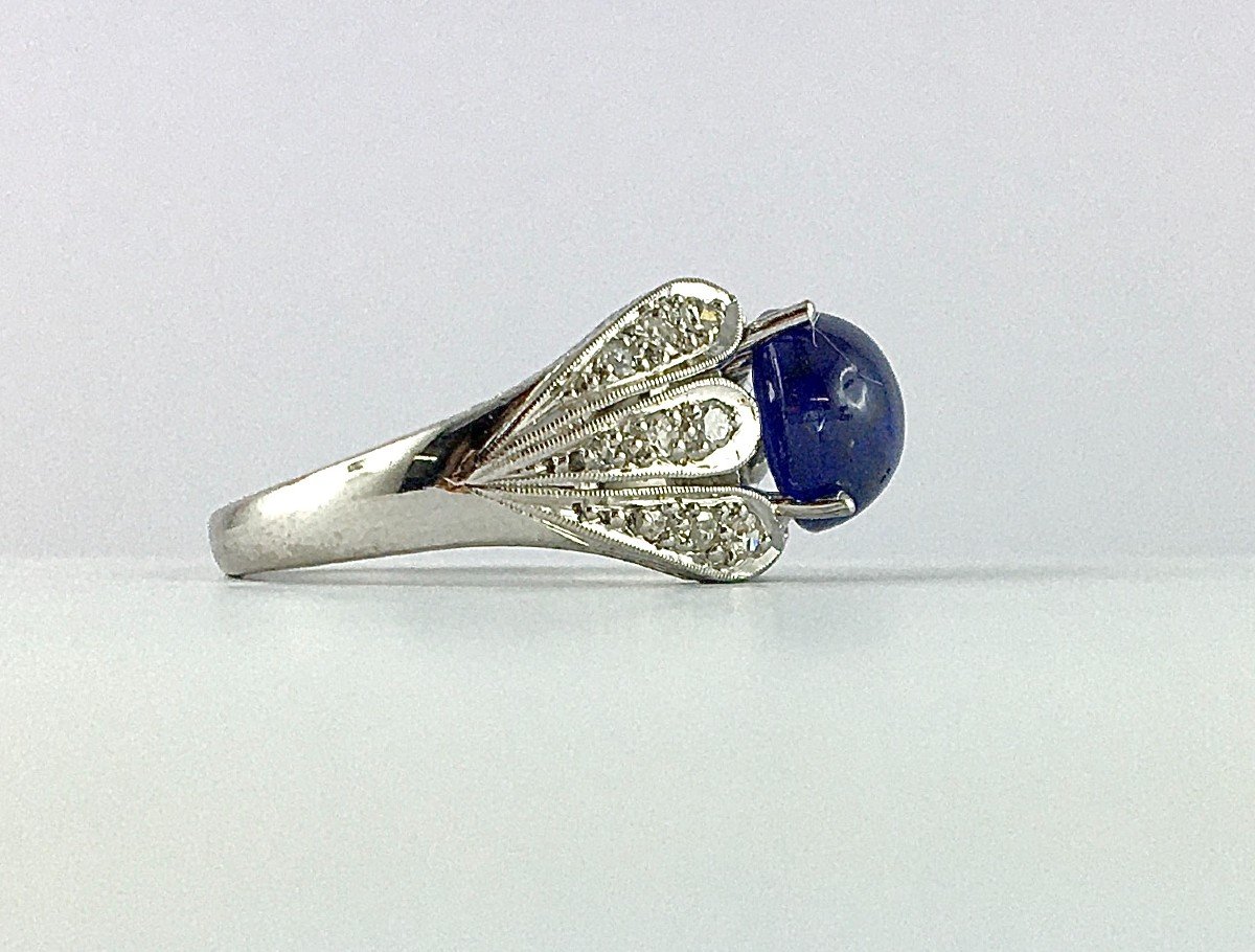 Art Deco Style Sapphire Cabochon And Diamonds Ring On Platinum And White Gold-photo-4