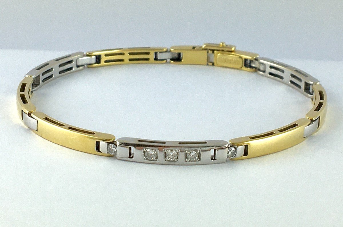 Bracelet Ligne De Barrettes De Diamants Sur Or Blanc Et Barrettes Or Jaune-photo-3