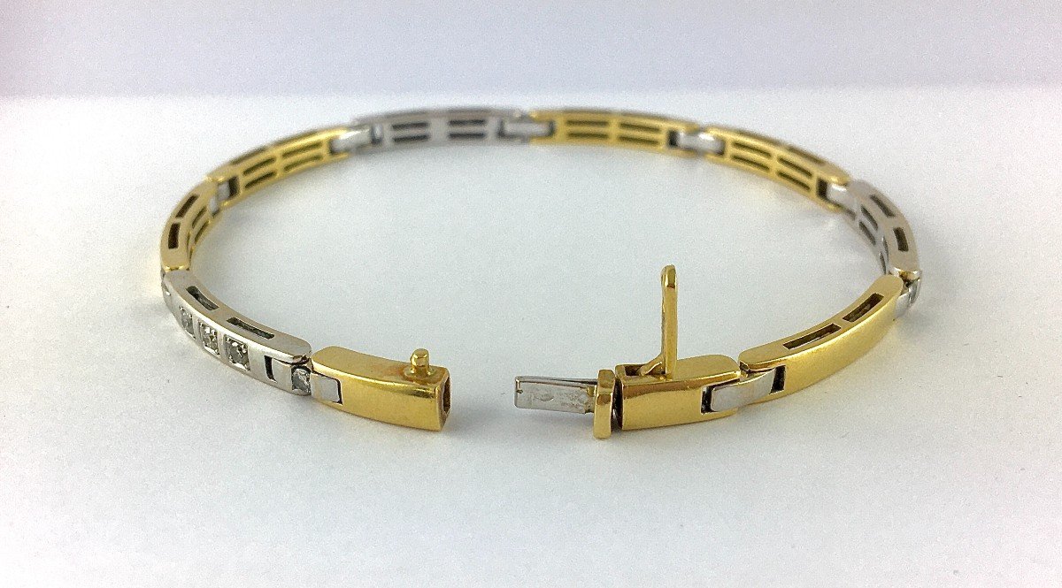 Bracelet Ligne De Barrettes De Diamants Sur Or Blanc Et Barrettes Or Jaune-photo-5