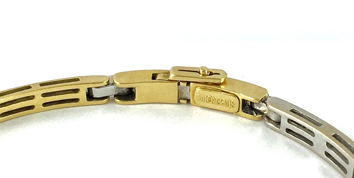 Bracelet Ligne De Barrettes De Diamants Sur Or Blanc Et Barrettes Or Jaune-photo-7