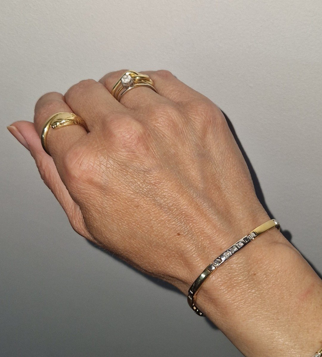 Bracelet Ligne De Barrettes De Diamants Sur Or Blanc Et Barrettes Or Jaune-photo-8