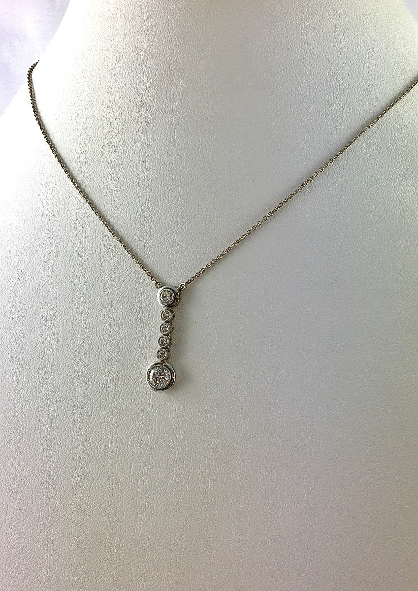 Pendentif Art Déco Diamants Sur Platine, Sur Sa Chaîne En Or Blanc-photo-1