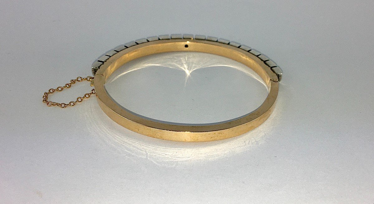 Bracelet Jonc Ouvrant Perles Fines Sur Argent Et Or Rose Napoléon III-photo-4