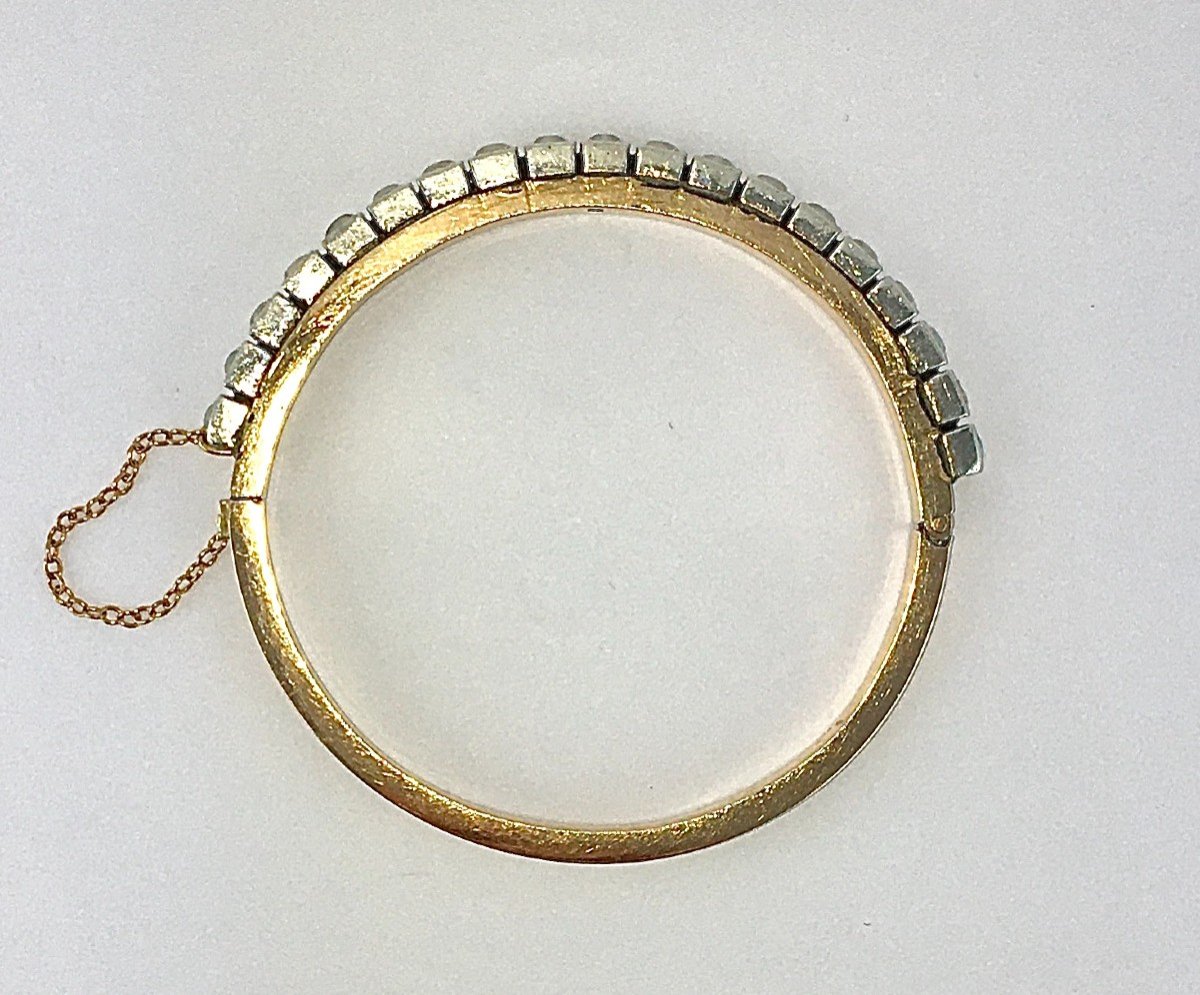 Bracelet Jonc Ouvrant Perles Fines Sur Argent Et Or Rose Napoléon III-photo-5