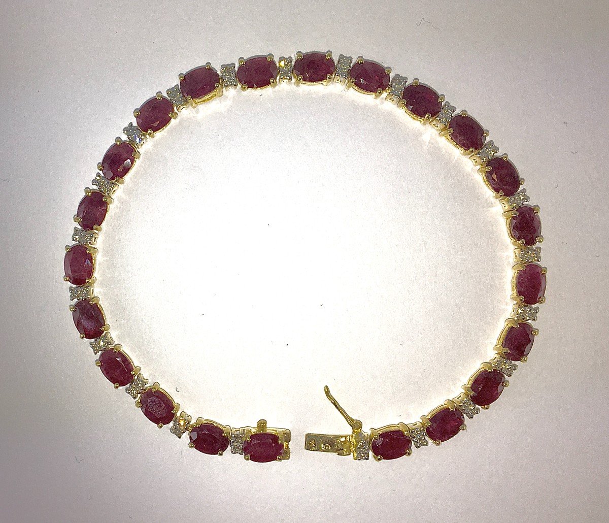 Ruby And Diamond Line Bracelet In Yellow Gold-photo-3