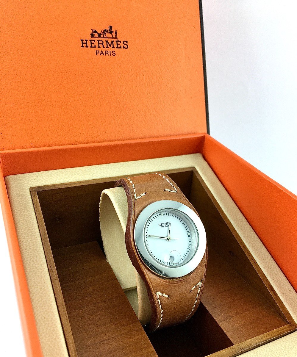 Hermès Harnais Quartz Watch From 2010, Steel On Leather, Full Set (box And Papers)-photo-1