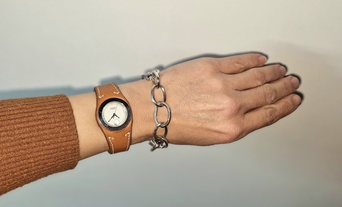 Hermès Harnais Quartz Watch From 2010, Steel On Leather, Full Set (box And Papers)-photo-8