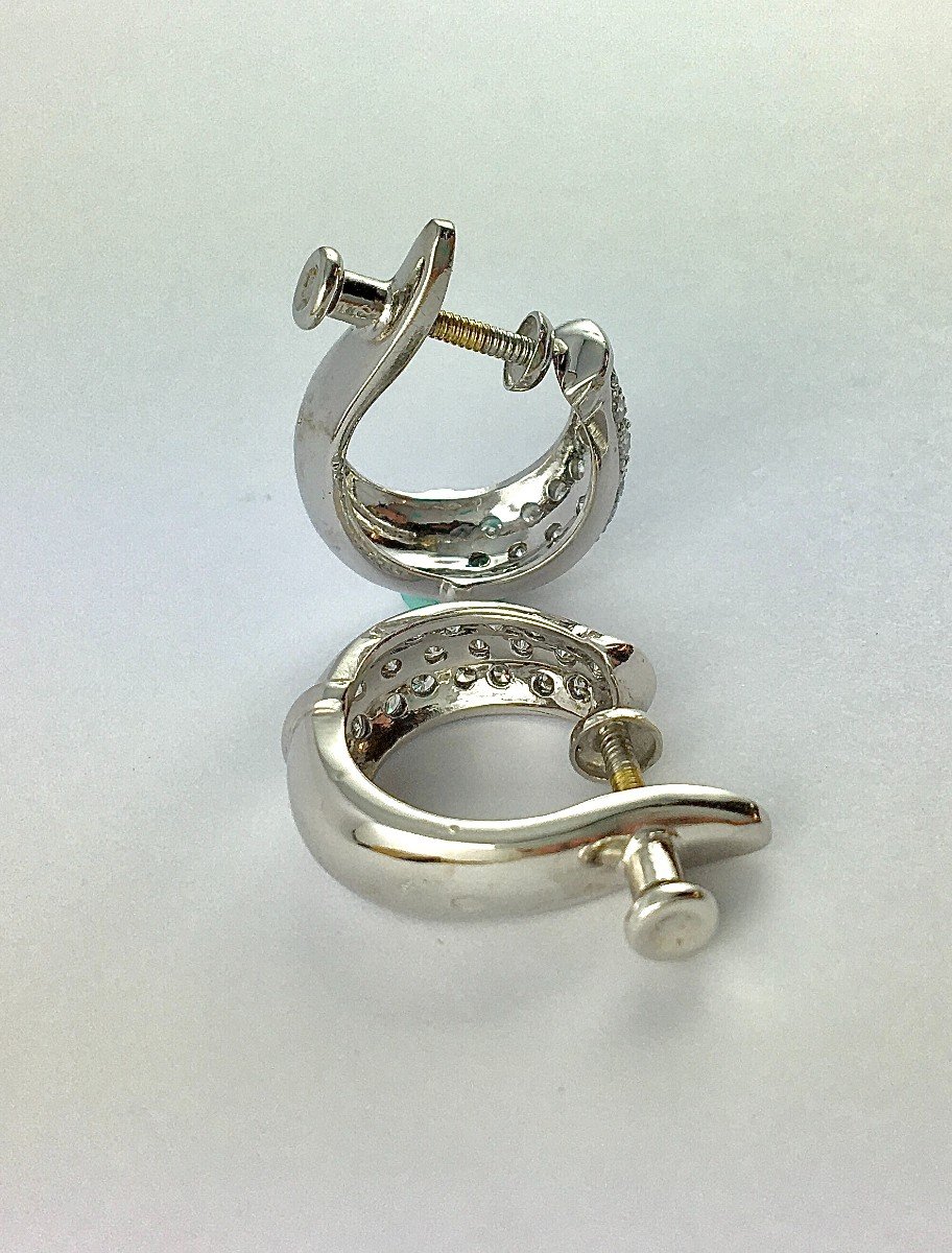 Boucles d'Oreilles Créoles Pavage De Diamants Sur Or Blanc Pour Oreilles Non Percées-photo-5
