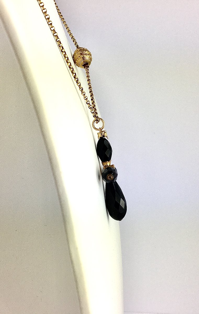 19th Century Jet Cross On Its Yellow Gold Necklace-photo-6