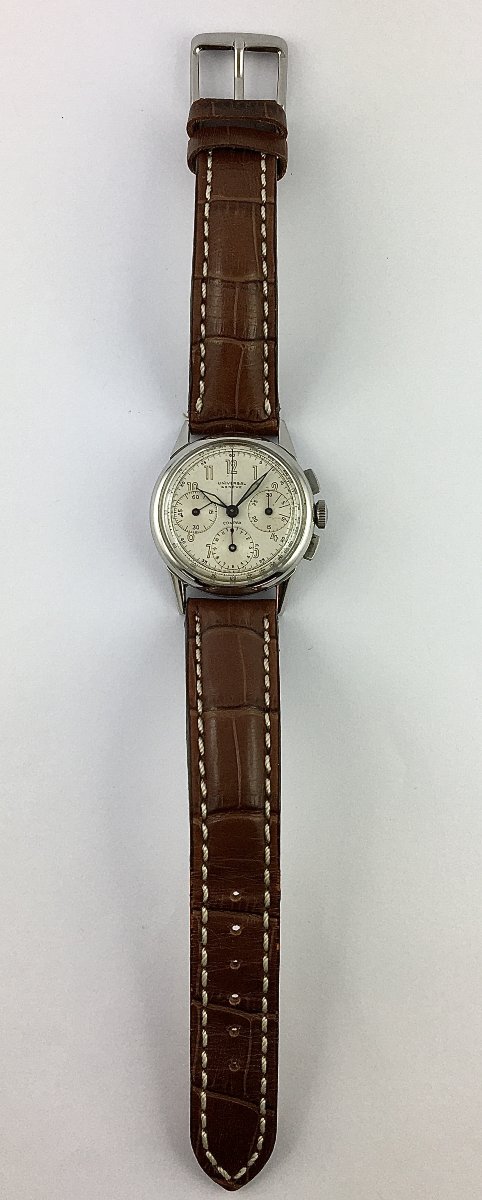 Universal Chrono Compax Mechanical Watch 50s Steel On Leather-photo-4