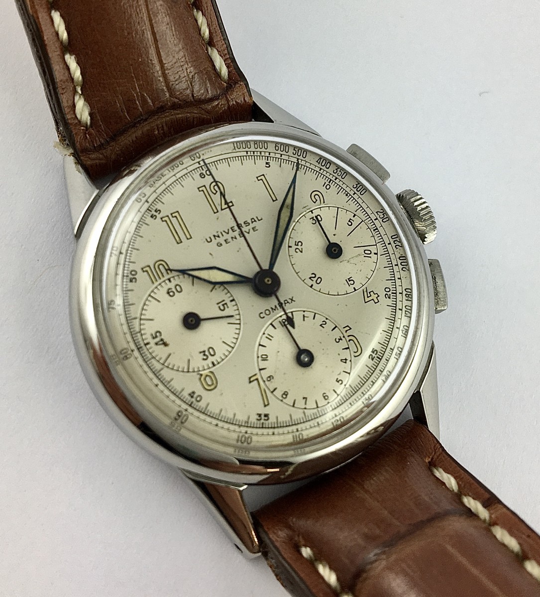 Universal Chrono Compax Mechanical Watch 50s Steel On Leather