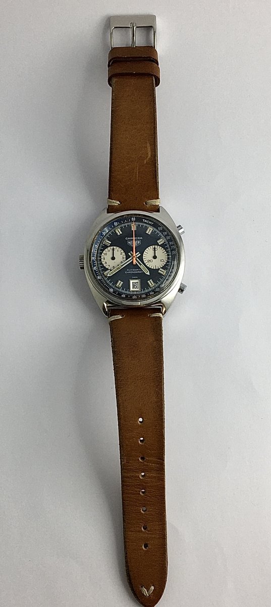 Tag Heuer Carrera Chrono Automatic Racing Driver's Watch, 1970s, Steel On Leather-photo-5